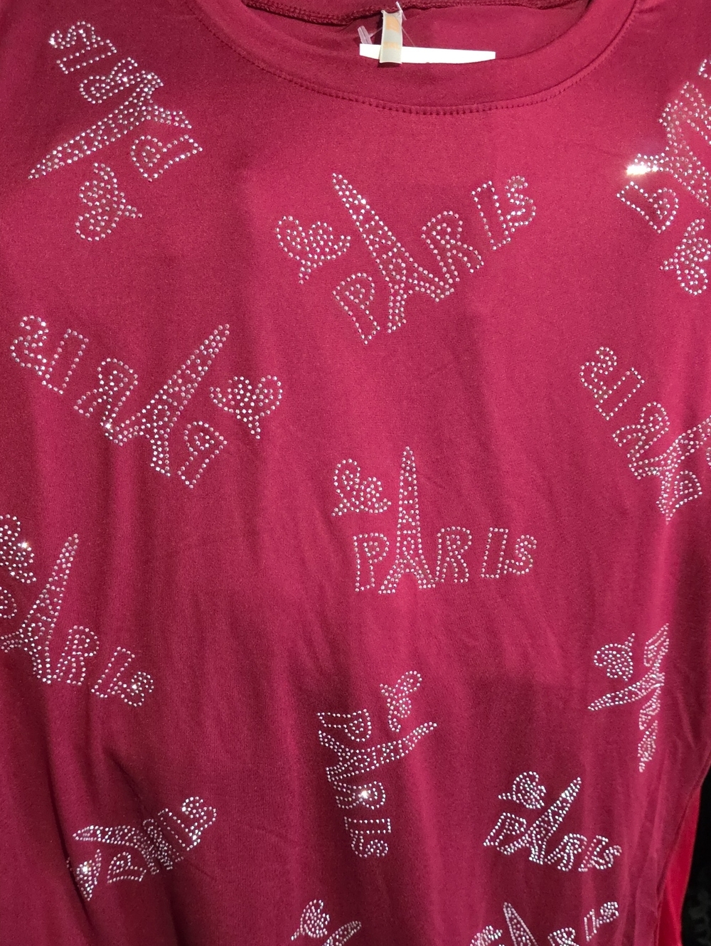 NWT BURGANDY PARIS SILVER STUDDING TEE